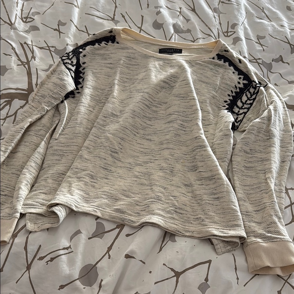 Sanctuary black Beaded Accent Cream long sleeve Top